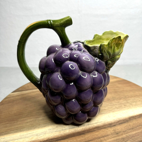 Vintage 8" Haldon Group Grapes Cluster Ceramic Pitcher Hand‎ Painted 1982 Used - Picture 4 of 9